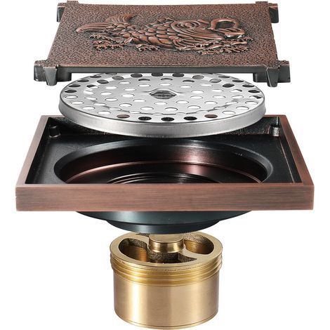 Drain de sol de salle de bain en bronze – Drain de sol de douche carré antique unique – Drain de sol de jardin sculpté 10 cm (1/5)
