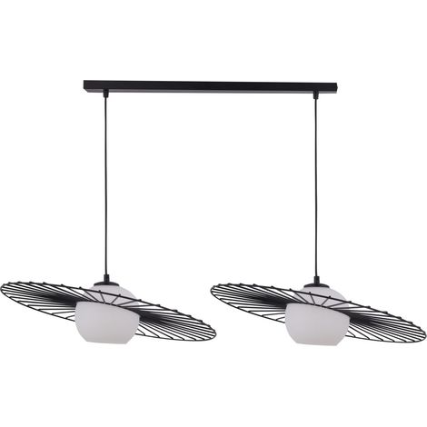 Suspension Sol noire 2 lumières verre blanc E27 Sigma