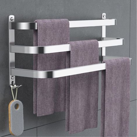 Porte-Serviettes Mural en Aluminium,3 étages avec Crochets,58 cm - Étanche - pour Salle de Bain, Cuisine, Salle de Bain, Argent (1/5)