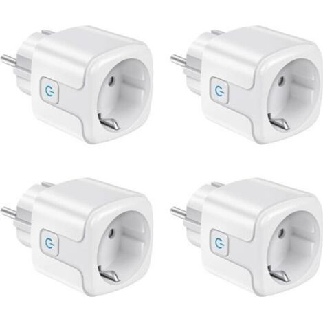 Lot 4 prises connectées Wi-Fi 2,4 GHz, 16A type F, suivi conso, commande vocale + télécommande, compatibles Alexa & Google Home. (1/4)