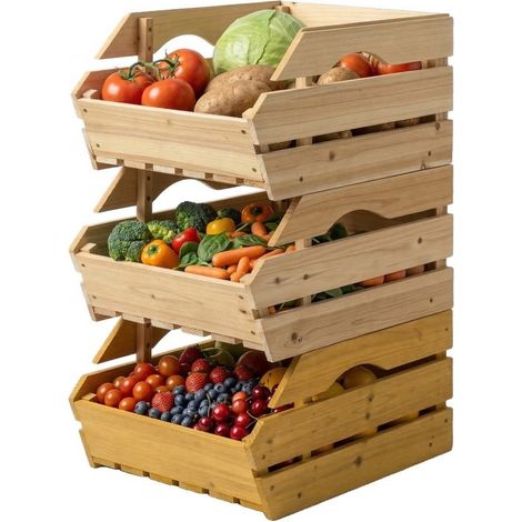 Naturel cm. 60 x 5 37. x 27 Légumes. Amovibles. Étages Sapin bois Fruits Corbeille Support 3 (1/5)