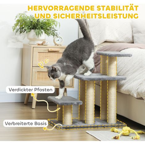 Escalier pour chien 3 marches 54 cm, rampe pour petit chien et chat avec sisal griffoir et balle de jeu (1/5)