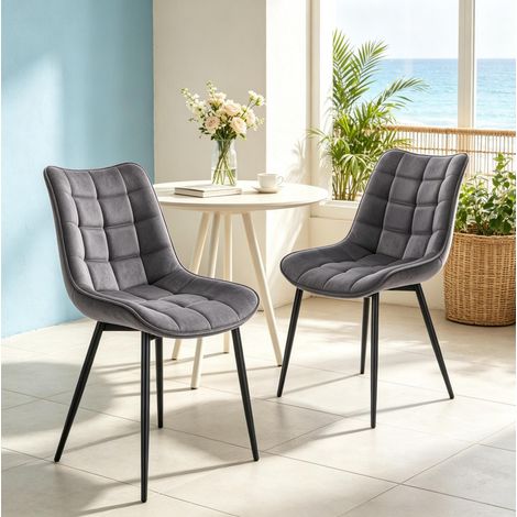 Lot de 2 chaises de salle à manger en velours gris foncé avec pieds en métal OKWISH (1/5)