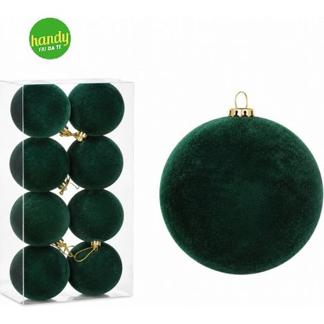 Set 8 Palle di Natale General Trade Verde in Velluto Ø80 mm Lisce