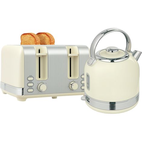 Polished Stainless Steel Kettle and Toaster Set - Cream (1/5)