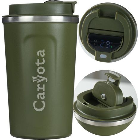 Tasse isotherme en acier inoxydable - 380 ml - Affichage LED de la température - Anti-fuite - Durable - Vert (1/5)