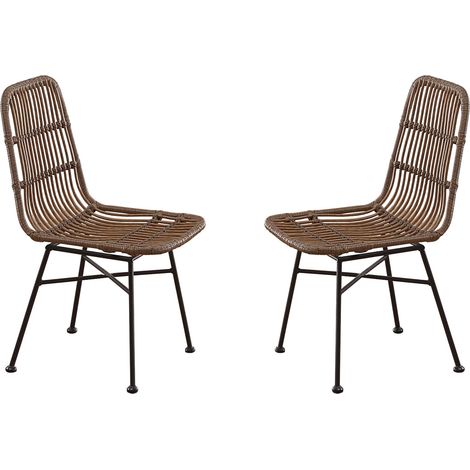 Pack de 2 Sillas Salón Comedor Thai Estilo Industrial en Color Marrón y Negro de Rattán 44x84x47 cm