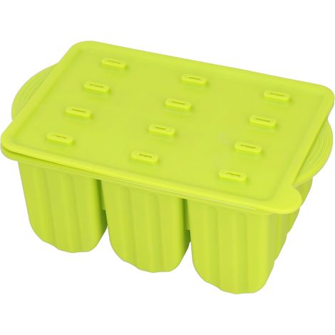 Moule à glace en silicone à 12 compartiments avec couvercle et 50 bâtonnets verts (1/5)