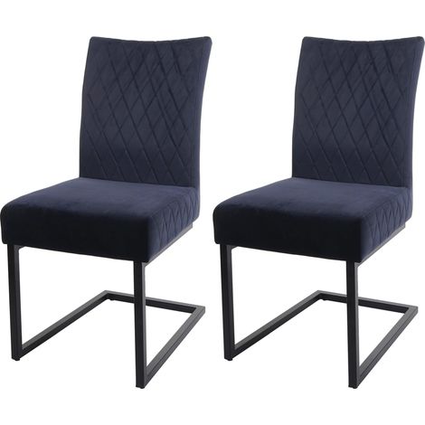 Set 2x sedie sala da pranzo design moderno HHG-109 struttura a slitta velluto antracite blu