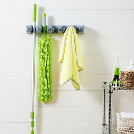 Support Mural - 6 Crochets - Pour Balais Et Outils De Jardin - Gris - 40.5 X 8.5 X 6.2 Cm (1/5)