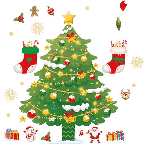 Clips de fenêtre sapin de Noël, autocollants à faire soi-même, joyeux Noël, clips de fenêtre décoratifs, bonhomme de neige, Père Noël, cloche de Noël, flocons de neige, autocollants pour vitres pour d (1/5)
