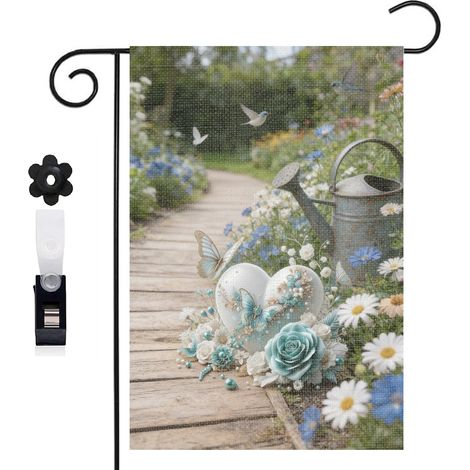 Drapeau de jardin boîte en bois et cœur avec succulentes 30 x 45 cm décoration porche et entrée (1/5)