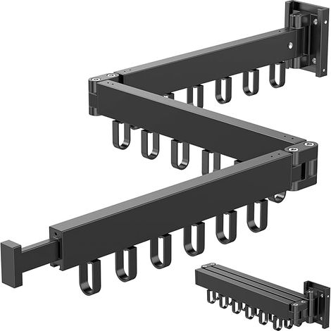 Perchero plegable (tres paneles), extensible, de pared, con 18 ganchos, imprescindible para colgar la ropa, color negro. (1/5)