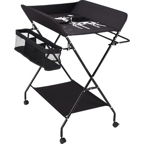 Table à langer pour bébé, hauteur réglable, design pliable, noir (1/2)