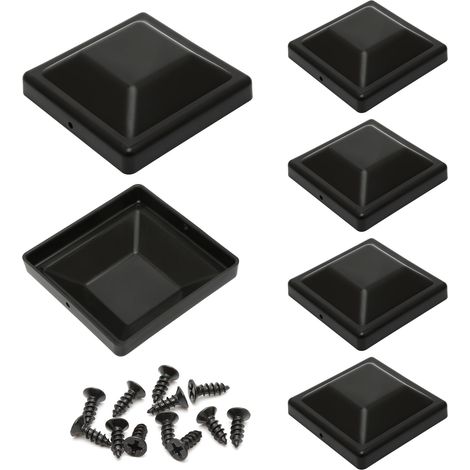 Lot de 6 Capuchons de Poteau de Bois en Plastique Noir, Capuchons de Poteau de Clôture Carré 9x9cm avec Vis de Montage, Capuchon de Protection pour Poteau à l'épreuve des intempéries (1/5)