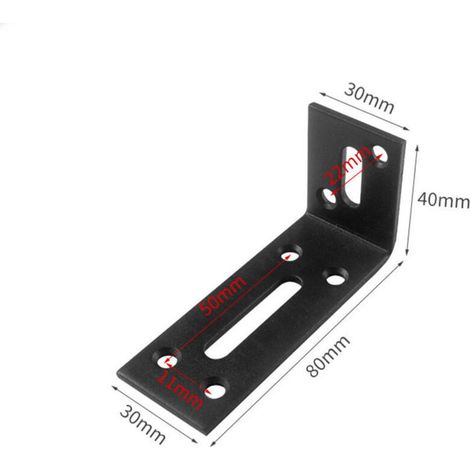 Équerres d'angle réglables en acier inoxydable 80 x 40 x 30 mm, lot de 2, support à 90° pour réparation et renforcement de meubles, noir (1/5)