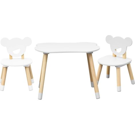Tisch und 2 Stühle für Kinder Rebecca Mobili Nefel 44x60x56 MDF Kiefern Weiß Braun SET 3 Stück
