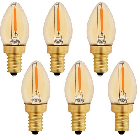 Ampoule LED C7 E12 220V, Ampoule Bougie Edison Vintage E12 0.5W Remplacement 5W, Ampoule à Filament LED E12 Ambre Ampoule Décorative Veilleuse, Blanc Chaud 2200K, Non Dimmable, Lot de 6 (1/5)