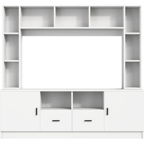Mobile TV bianco 180 x 35 x 170 cm con 2 armadi 2 cassetti e 11 ripiani (1/5)