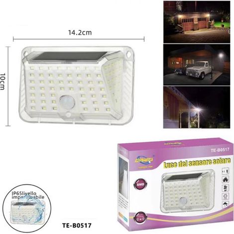 FARO LUCE FARETTO ESTERNO ENERGIA SOLARE 90 LED SMD SENSORE MOVIMENTO TE-B0517