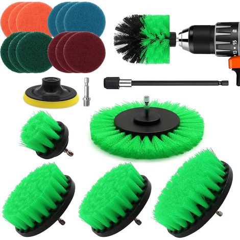 20 Stück Bohrmaschinen-Reinigungsbürste, Multifunktionale Schrauberbürste Reinigungsset für Bad, Küche, Teppiche, Böden, Fliesen, Auto, Felgen - Grün Bohrbürste