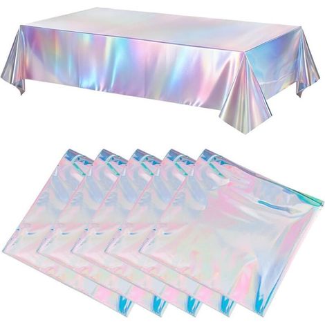 Lot de 5 Nappes en Plastique Irisé, 137x274cm Nappe Irisé Anniversaire Rectangulair Nappe de Fête Brillantes pour Le Camping Pique-Nique Anniversaire de Fête de Mariage de décoration (1/5)