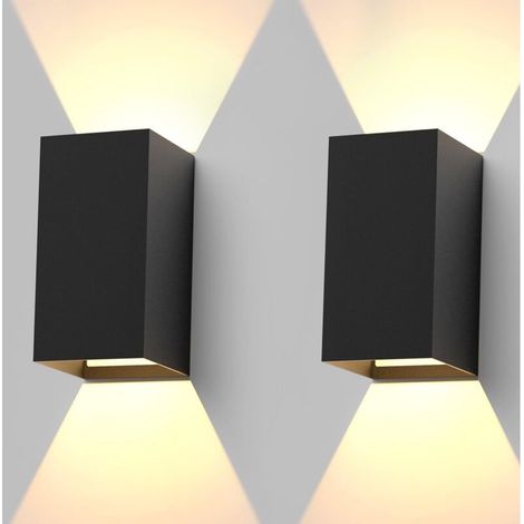 AMXCNOY Applique murale LED intérieure et extérieure, lot de 2, éclairage mural noir, 5 W, IP65, lampe spot murale, lumière blanche chaude 3000 K, pour maison, jardin et façade (1/5)