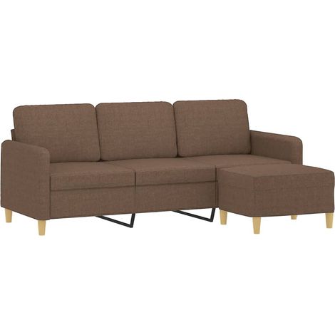 vidaXL Divano a 3 Posti con Poggiapiedi Marrone 180 cm in Tessuto (1/4)