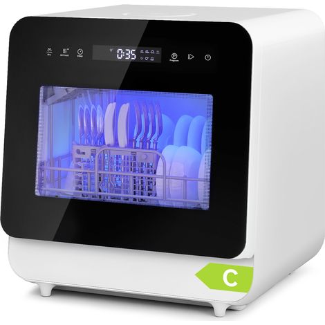 Puluomis – Mini lave-vaisselle 2 couverts – 6 programmes de lavage – Dimensions 43 x 45 x 46 cm – Réservoir d'eau 5L–Démarrage différé 24h –Nettoyage à 360 degrés- Noir (1/5)