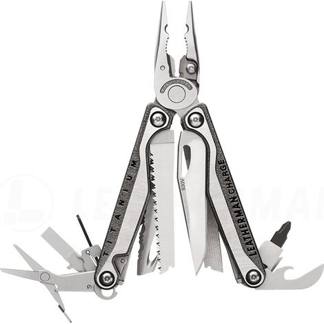 Multiherramienta Leatherman Charge®+ TTi Titanium, ideal para aventura y trabajo, 19 funciones, hoja de navaja S30V, sierra, tijeras, mango de titanio.