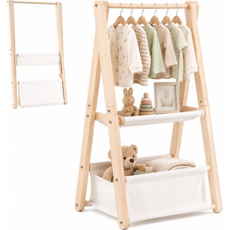 Porte-vêtement pour enfants bébé – 1 étagères et panier de rangement – Dimensions 101x71x30 cm – Capacité 30 kg - pliable Porte-déguisements (1/5)