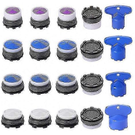 20 aérateurs de robinet avec limiteurs de débit, compatibles avec les filetages M16.5, M18.5, M21.5 et M24. Modèle universel, convient à la plupart des robinets. (1/5)