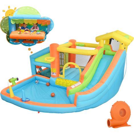 Parc Aquatique Gonflable avec Souffleur 580W, Château Gonflable Aquatique avec Toboggan et Piscine, Tissu Oxford, 360x350x210cm