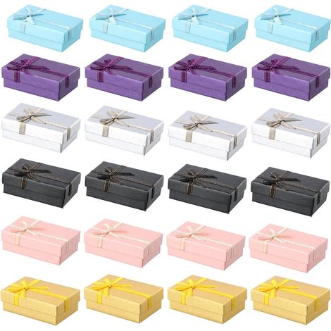24PCS Petit Boite Cadeau, Boite Bijoux Cadeau rectangle, Ecrin Bijoux avec Nœud, Coffrets Cadeaux Bague Vide, Couvercle Boîtes Cadeaux pour Pendentif, Boucle d'oreille, Collier Bague 8cm5cm3cm (1/5)