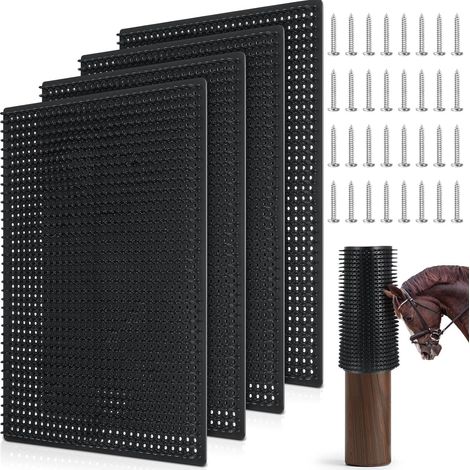 Lot de 4 tapis de grattage pour chevaux et bétail (36 x 30 cm) – Brosse de grattage souple pour vaches, chèvres et chevaux – Idéal pour clôtures, stalles, écuries et toilettage des animaux de ferme. (1/5)
