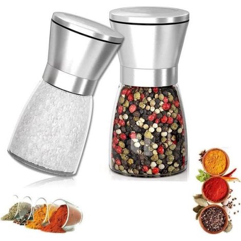 Moulin à poivre et sel - - Manuel - Inox et verre - Réglable - Lot de 2 (1/5)