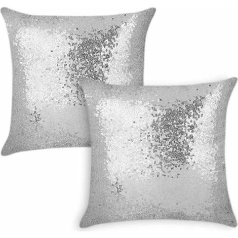 Lot de 2 housses de coussin décoratives à paillettes 40 x 40 cm, housses de coussin à paillettes argentées (1/4)