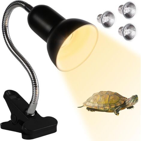 Kit Lampe UV Chauffante Tortue Terrestre 2×50W 1×25W, Pince Pivotante 360° pour Terrarium Reptile (1/5)