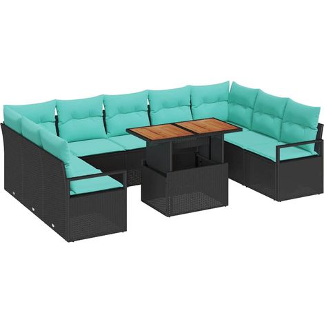 Maison Exclusive - Set Divano da Giardino con cuscino 10 pcs Nero e Verde acqua