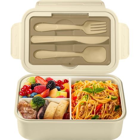 Lunch Box 1400 ml avec Couverts et 3 Compartiments, Kaki (1/5)