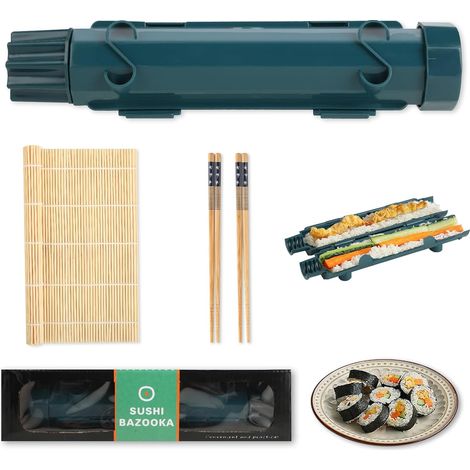 Kit Fabrication Sushi 4 Pièces, Machine à Rouleaux Bazooka, Moule à Boulettes Riz, Tapis Enroulable, Ustensiles Cuisine Débutants (1/5)