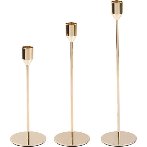 Ensemble de 3 chandeliers en métal, coloris doré, décoration de table élégante (1/5)