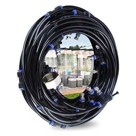 Brumisateur Exterieur, 8M Brumisateur Terrasse avec 7 Buse Brumisateur +2 Buses de Rechange+1Adaptateur (en Laiton, 3/4") Brumisateur pour Patio Jardin Serre Trampoline pour Parc Aquatique b (1/5)