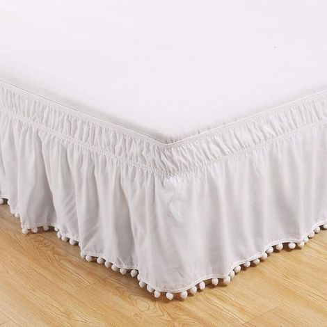 Bed Skirt, Hotel, Elastic, Dust, Easy To Fit, Wrinkles, Light-Resistant, Equipped Valance-A (White, 137 cm x 190 cm) (1/5)