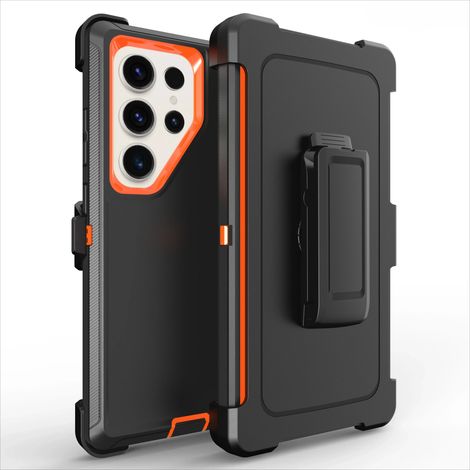 (Orange, Galaxy S23) Étui de protection blindé robuste et durable avec clip ceinture, couverture antichoc. (1/5)