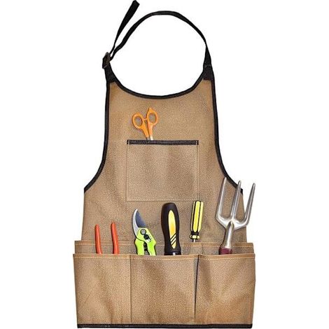Tablier de jardin en tissu Oxford - Imperméable avec 14 poches - Multi-usages - Marron (1/5)