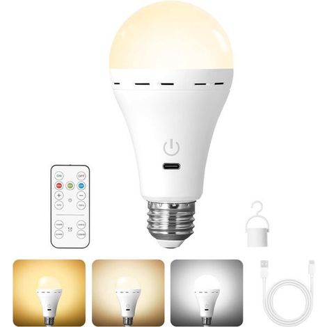 1 lampadina LED E27 - Batteria ricaricabile con telecomando - Lampada dimmerabile con funzione timer, 3 temperature di colore (1/5)