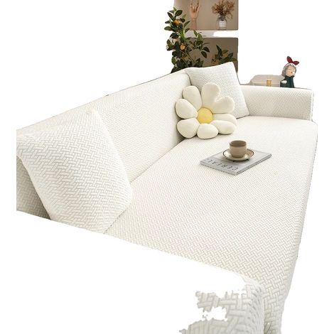 Sofabezug, verstellbare Passform, rutschfestes Design, 5-Sitzer 305-360cm, WEISS (1/2)