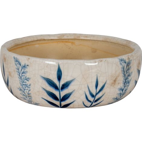 Small Blue Flora Bowl Pot - Ceramic - L20 x W20 x H8 cm - White
