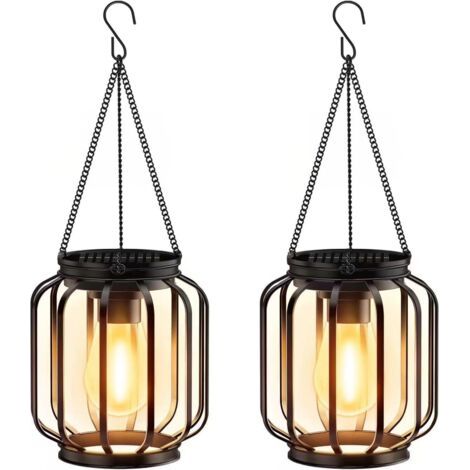 Lampe Solaire Exterieur Jardin Suspendue, 2 Pièces Lanterne Solaire Exterieur avec Ampoule LED, IP65 Étanche Métal lumiere solaire exterieur pour Terrasse Pelouse Balcon Cour Decoration Jardin (1/5)